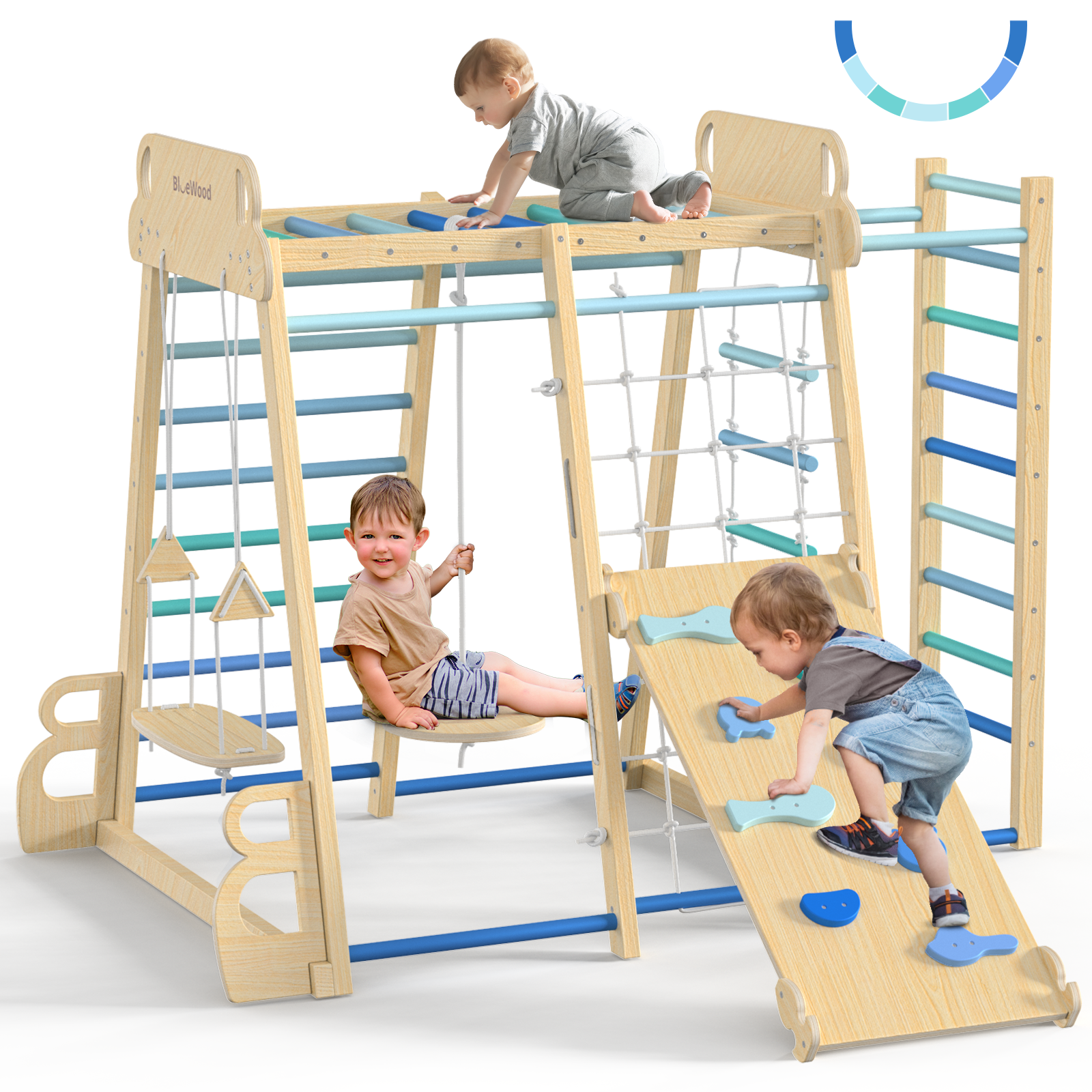 Safari Land - Juegos de columpios para gimnasios de jungla de interior BlueWood®*Azul degradado